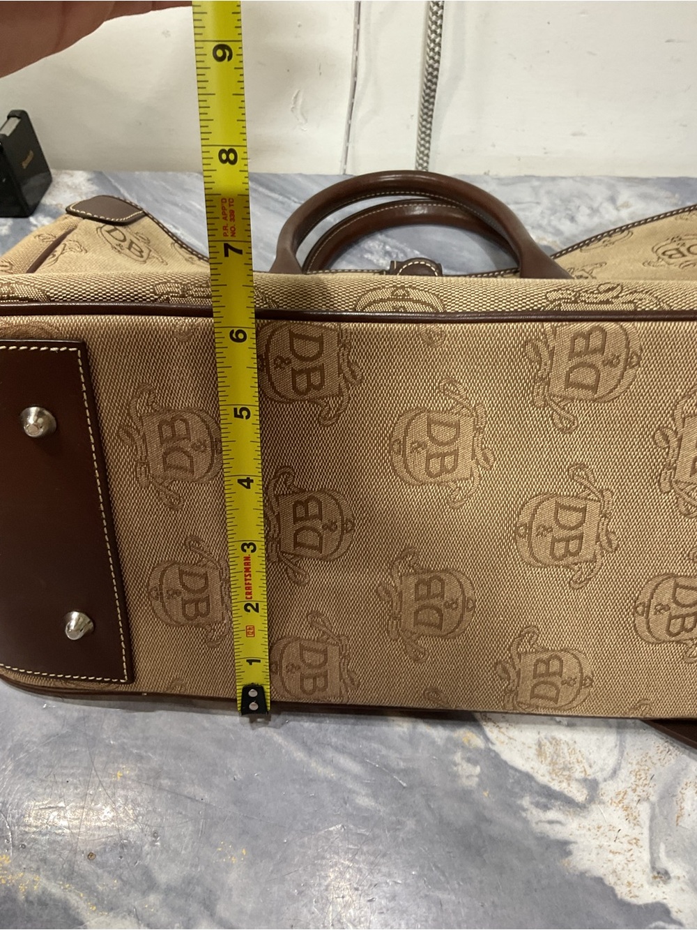 Dooney & Bourke Tan Canvas Logo Satchel with Brown Leather Trim - Picture 6 of 16